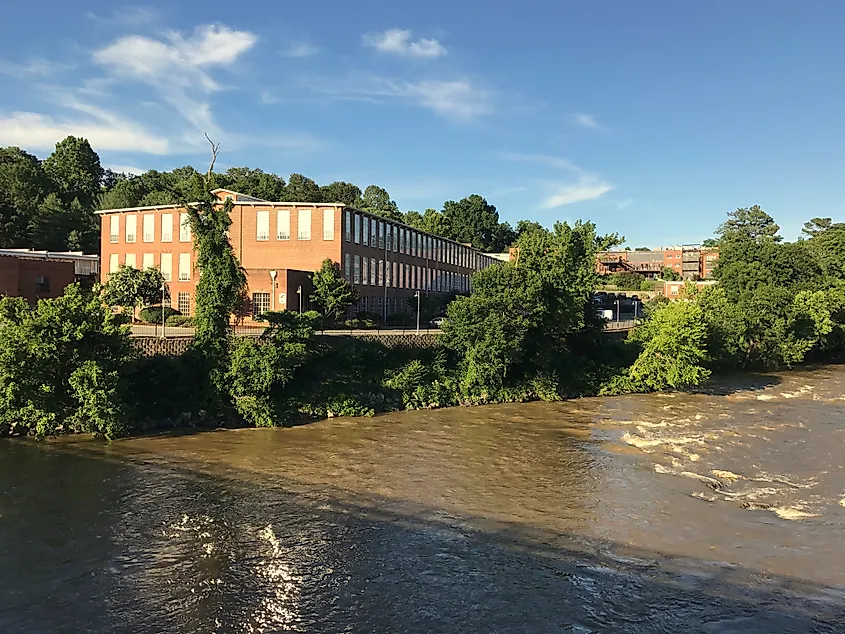 Saxapahaw Spinning Mill along the Haw River in Saxapahaw, North Carolina.