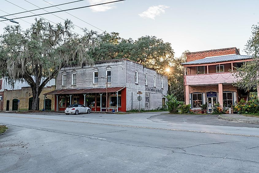 Facade of old buildings in Micanopy, Florida