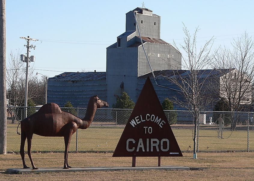 Welcome sign on Nebraska Highway 11 at northern edge of Cairo.