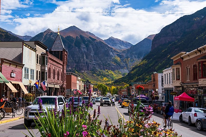A busy day on Main Street in downtown Telluride, Colorado