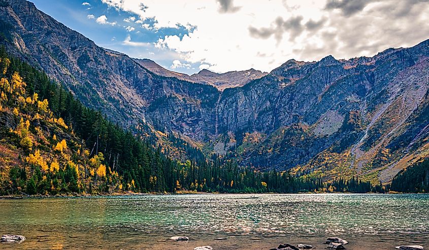 A beautiful, relaxing autumn morning by Avalanche Lake in Glacier National Park.