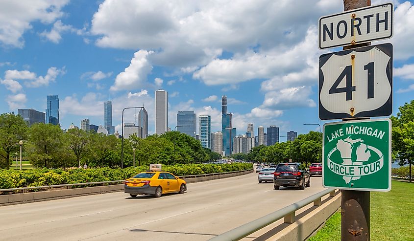 View of Chicago skyline and South Lake Shore Drive, Chicago.