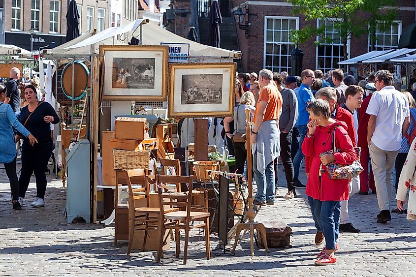 Antiques and curiosities market on the Groenmarkt in Zutphen, the Netherlands