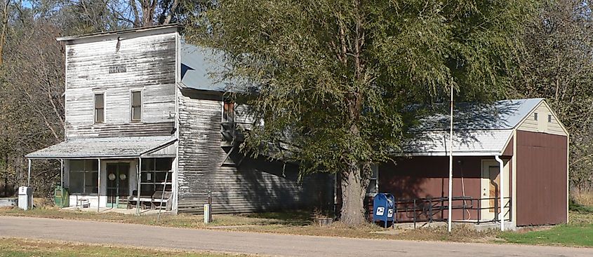 The old Post Office, Odd Fellows meeting hall, and general store in Westerville, Nebraska.