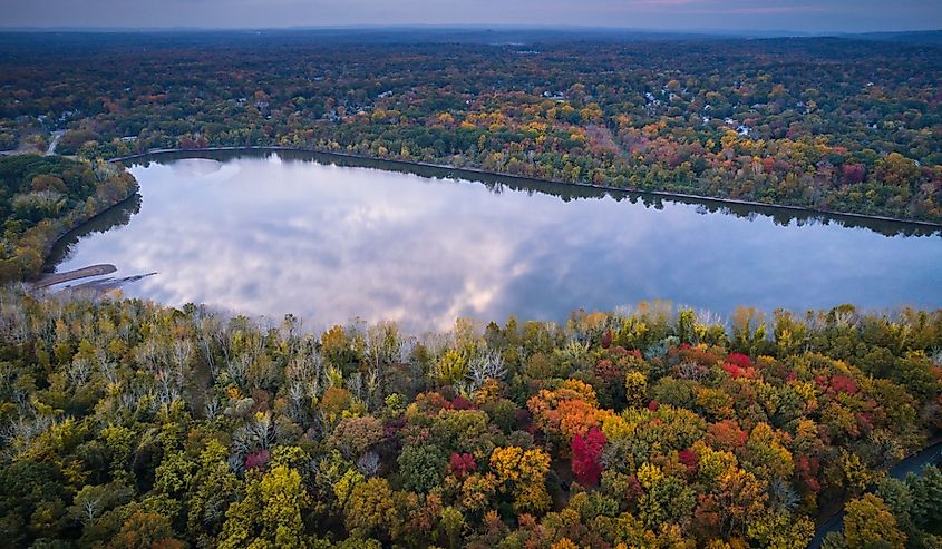 Aerial Autumn Sunset in Closter New Jersey