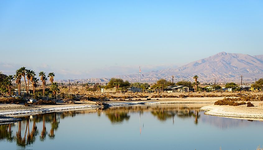 Waterfront view of Salton Sea in California