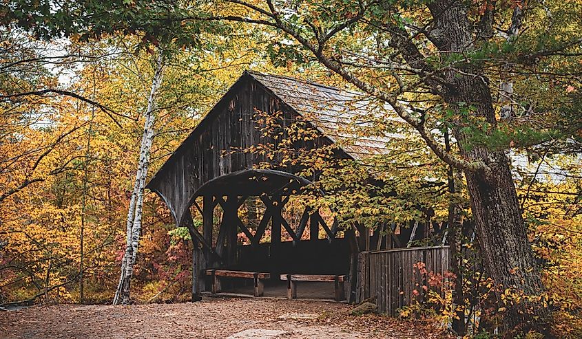 Autumn color and the Sunday River Covered Bridge in Newry, Maine.