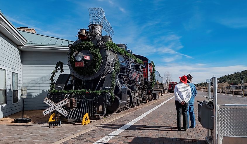 Afternoon sunny view of the Grand National Park train at Williams, Arizona