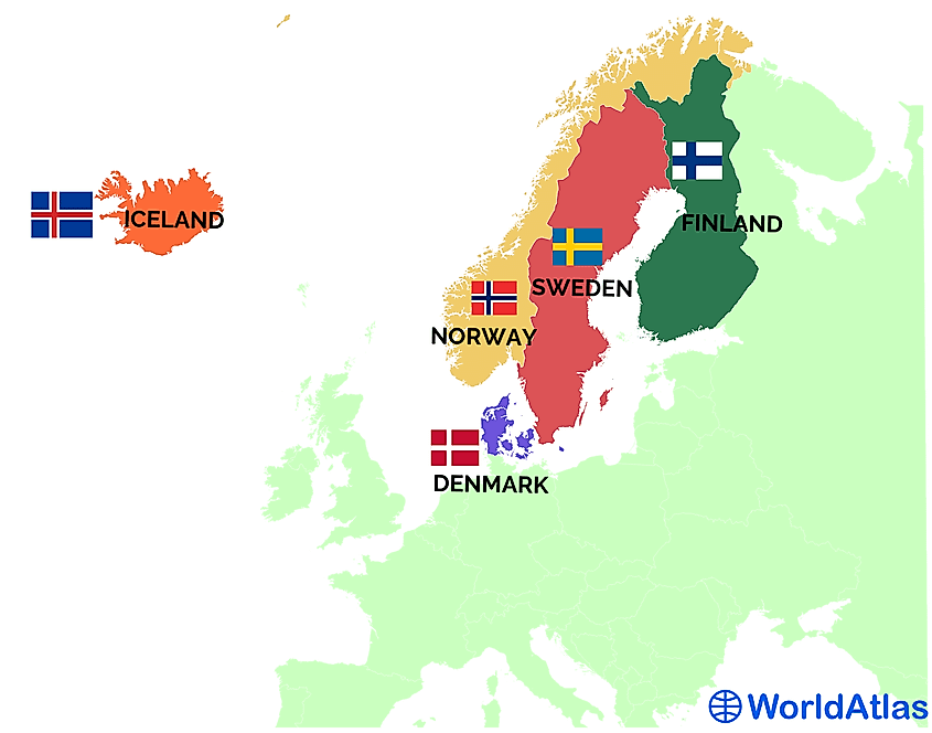 Map Norway Sweden Denmark Finland Iceland Nordic Countries - Worldatlas