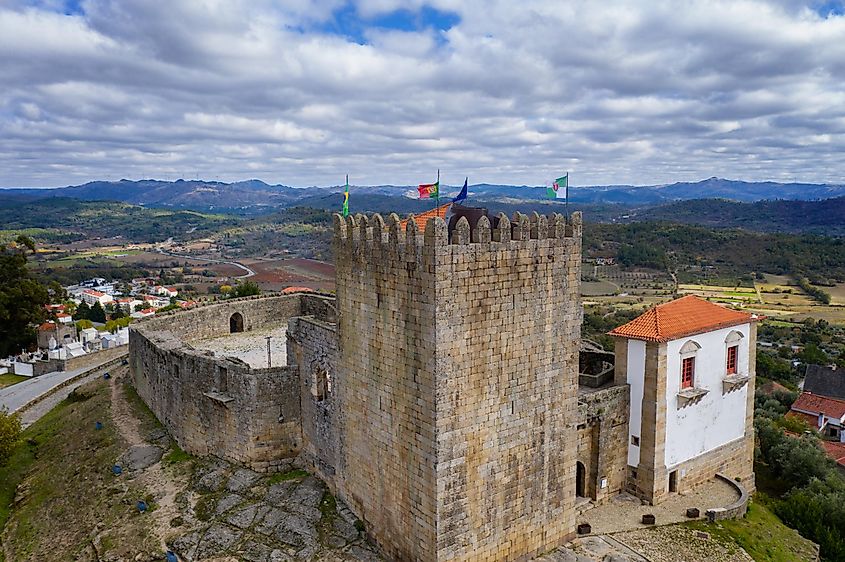 Belmonte city castle drone aerial view in Portugal.