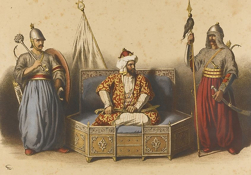 Osman, an independent Emir, on his Takht, 19th century depiction