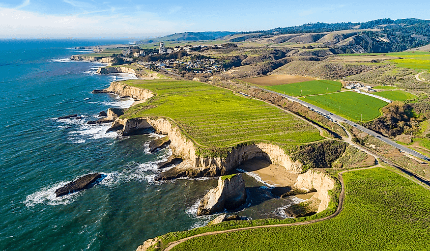 Aerial View of Shark Fin Cove in Davenport, Santa Cruz California