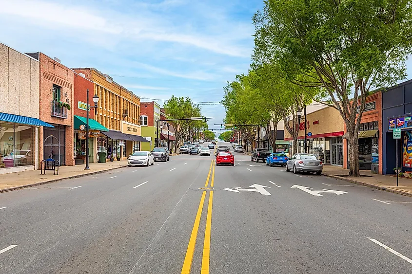 Lexington, North Carolina: Wide angle view down Main Street