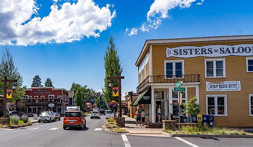 A view looking down the main street in downtown, Sisters. Editorial credit: Bob Pool / Shutterstock.com