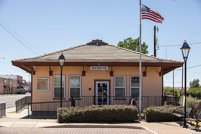 The historic train station at Benson, Arizona.