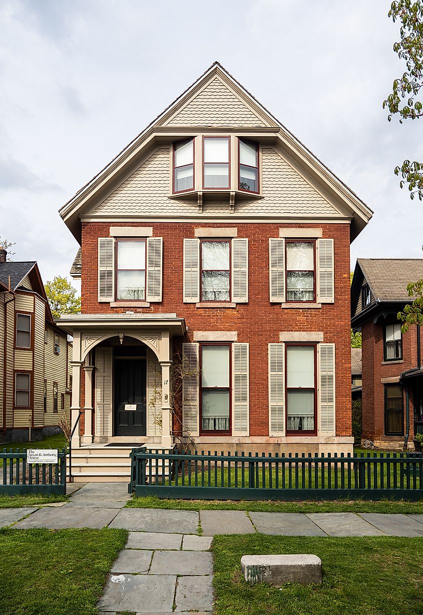 The house of American women's rights activist Susan B. Anthony has a remarkable front on Madison Street, in Rochester, Upstate New York.