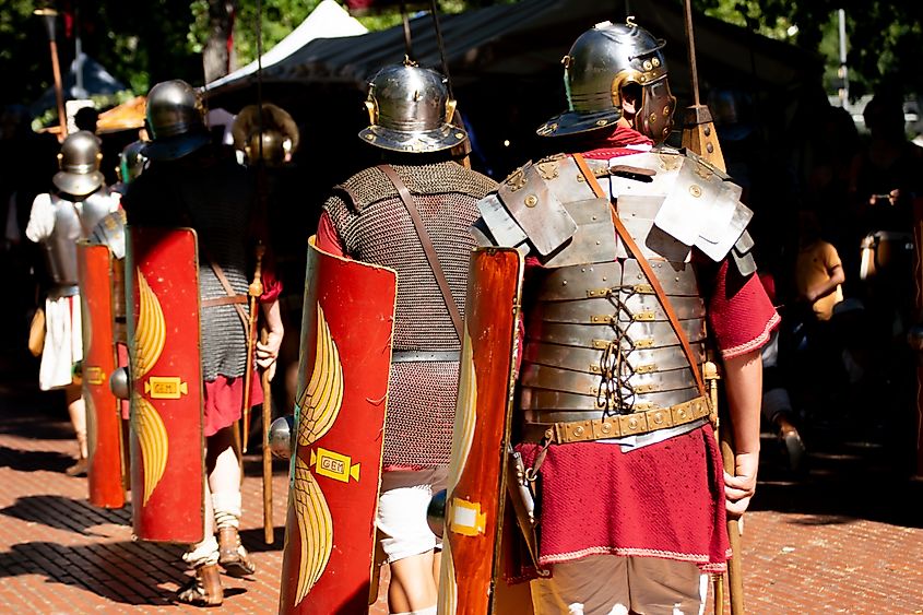 Re-enactment of Roman warriors.