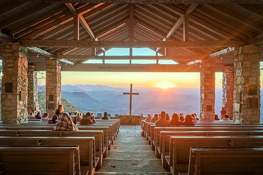 Visitors enjoy Pretty Place Chapel at dawn.