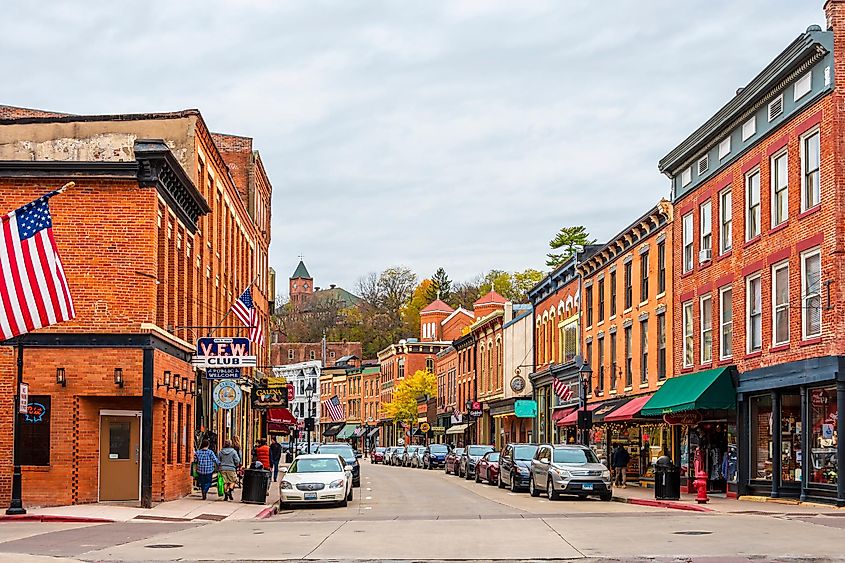 Main Street in the historical town of Galena, Illinois, USA.