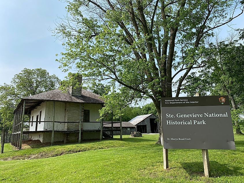 Ste. Genevieve National Historical Park and Historic District. Bequette Ribault House built overlooking Le Grand Champ fields.