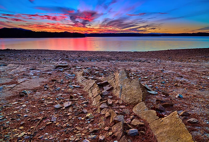 Sunset on Lake Blue Ridge at Morganton Point Campground in the Chattahoochee-Oconee National Forest, Georgia.