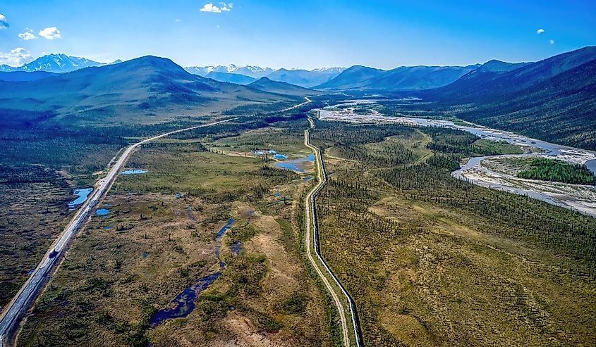 Aerial View of the Dalton Highway during the Alaska Summer