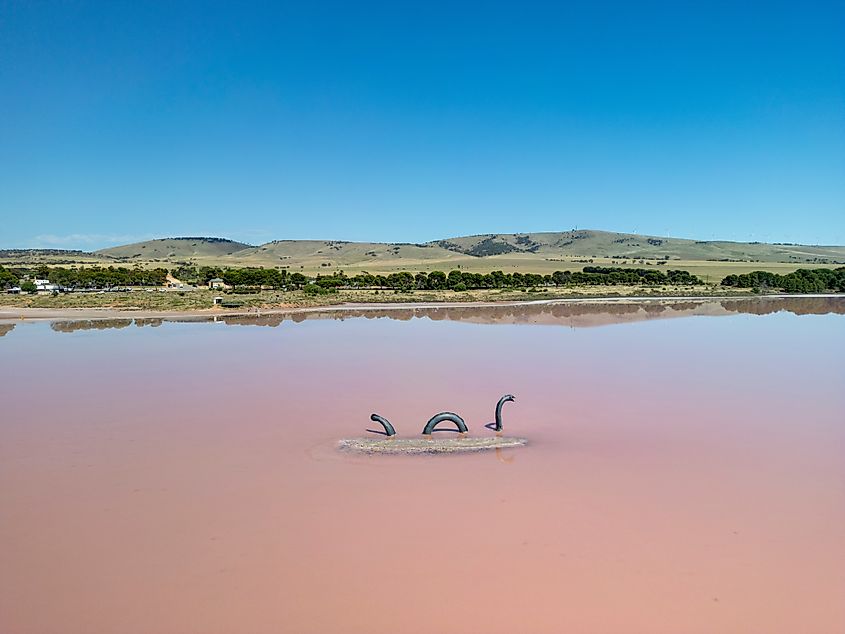 Bumbunga Lake with its serpent sculpture.