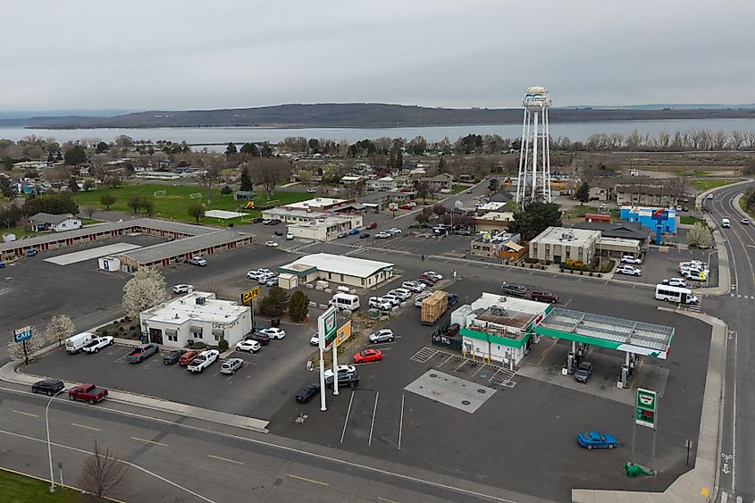 Aerial view of downtown Boardman, Oregon