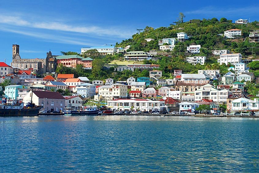 View of Saint George's harbor, capital of Grenada island, Caribbean region of Lesser Antilles