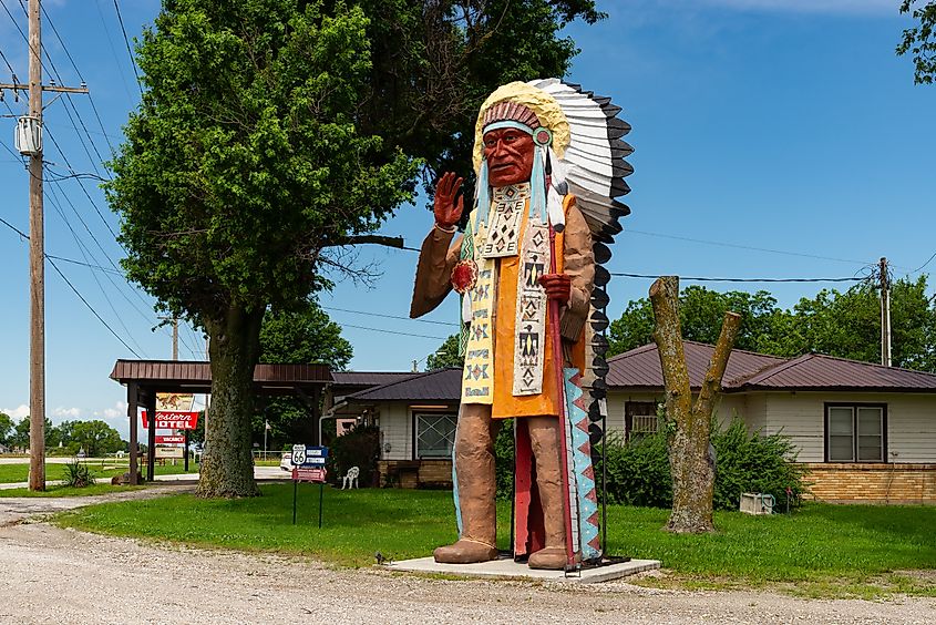 A Native American statue along Route 66 in Vinita, Oklahoma