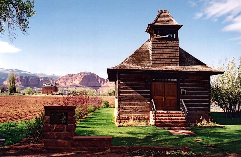 The historic Torrey Log Church-Schoolhouse in Torrey, Utah was built in 1898 as both a schoolhouse and a meetinghouse of The Church of Jesus Christ of Latter-day Saints. The one story log structure served as the school until 1917, and as a meetinghouse until 1928.