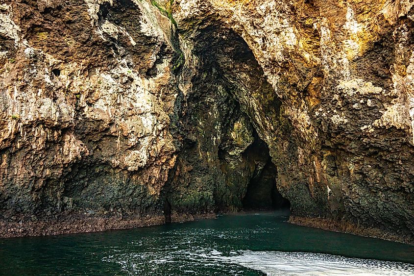 Large Opening Of Painted Cave On Santa Cruz Island in Channel Islands National Park. 
