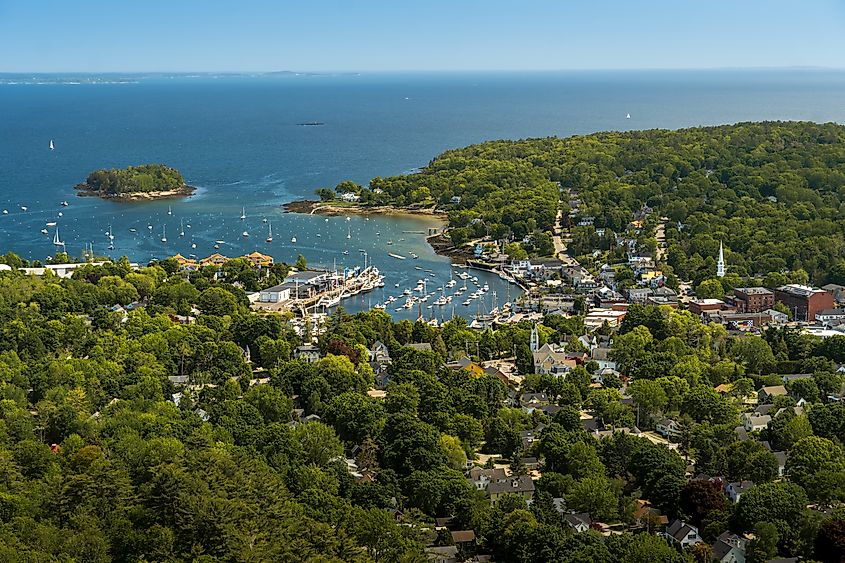 Aerial view of Camden, Maine.