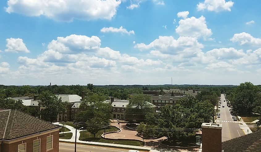 Skyline of Oxford Ohio during a partially cloudy day