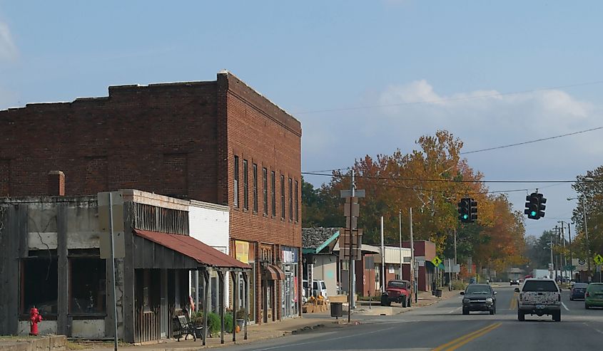 Downtown street in Talihina, a town in Le Flore County, Oklahoma.