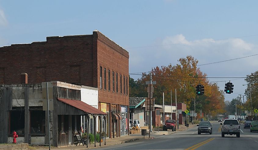 Downtown street in Talihina, Oklahoma.