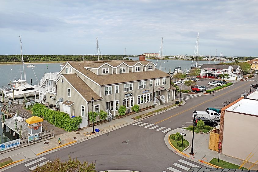 Businesses on Front Street in downtown Beaufort, North Carolina.