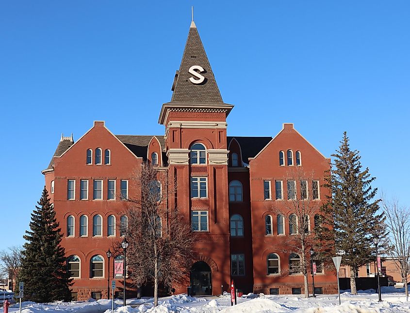 Old Main on the campus of the North Dakota State College of Science in Wahpeton, listed on the National Register of Historic Places as Red River Valley University