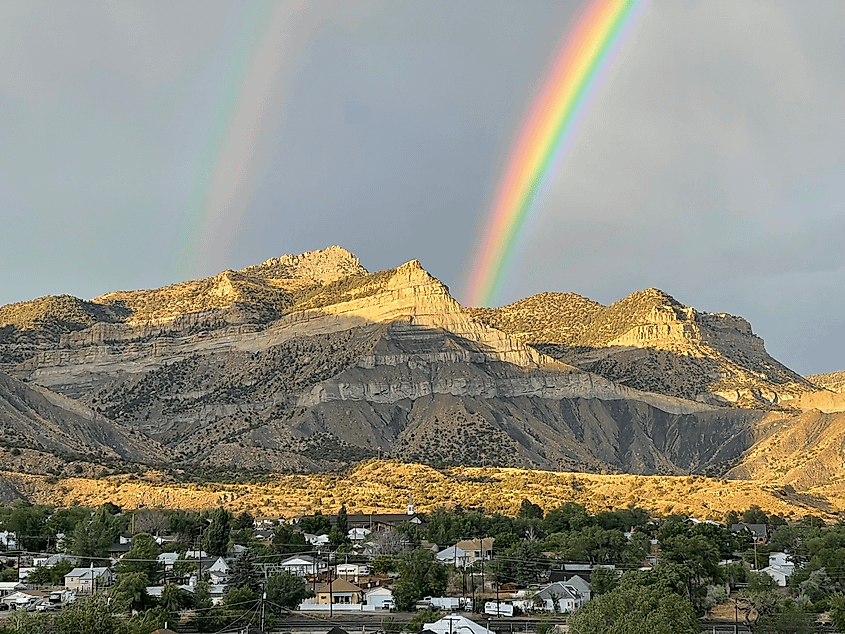 Rainbow over Helper, a city in Utah.