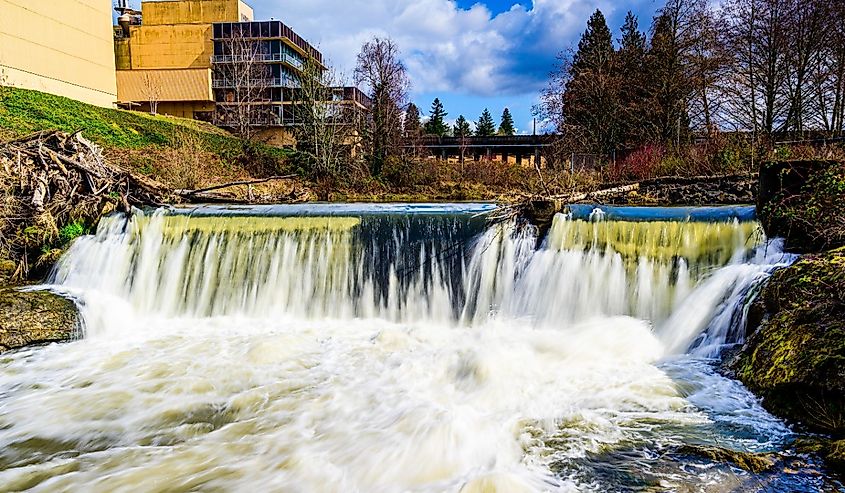 Tumwater Falls in Tumwater, Washington.