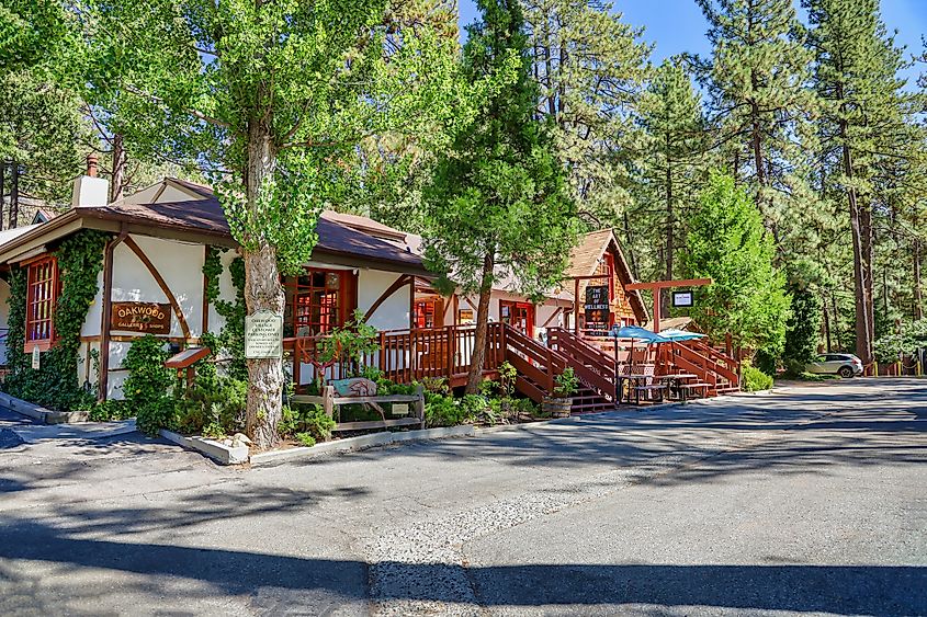 View of shops on Main Street of Idyllwild, California