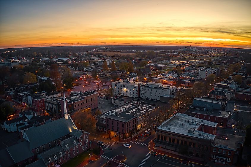 Aerial View of Dover, Delaware during Autumn at Dusk