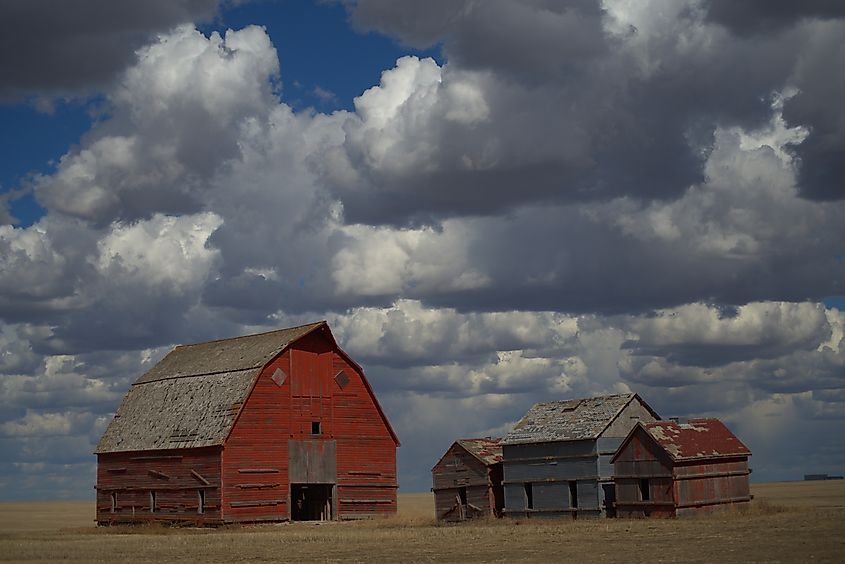 A red barn near Weyburn in Saskatchewan.