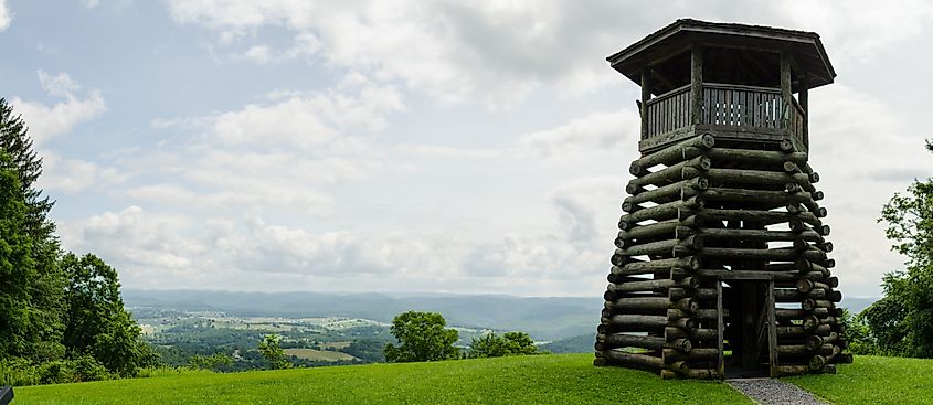 The historic observation tower at Droop Mountain State Park in West Virginia