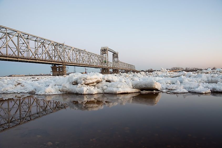 Spring ice drift in the Dvina Bay.