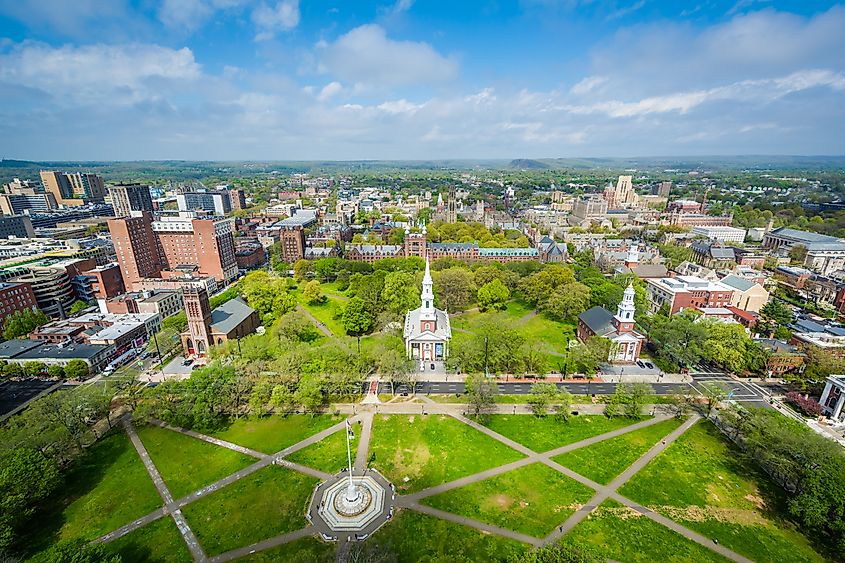 View of the New Haven Green and downtown, in New Haven, Connecticut.