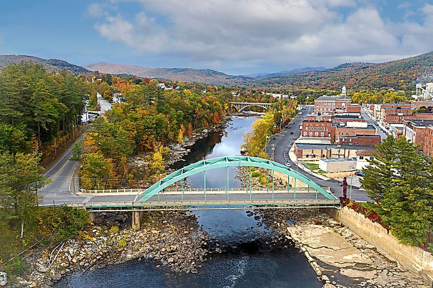 Aerial view of a bridge in Rumford, Maine.