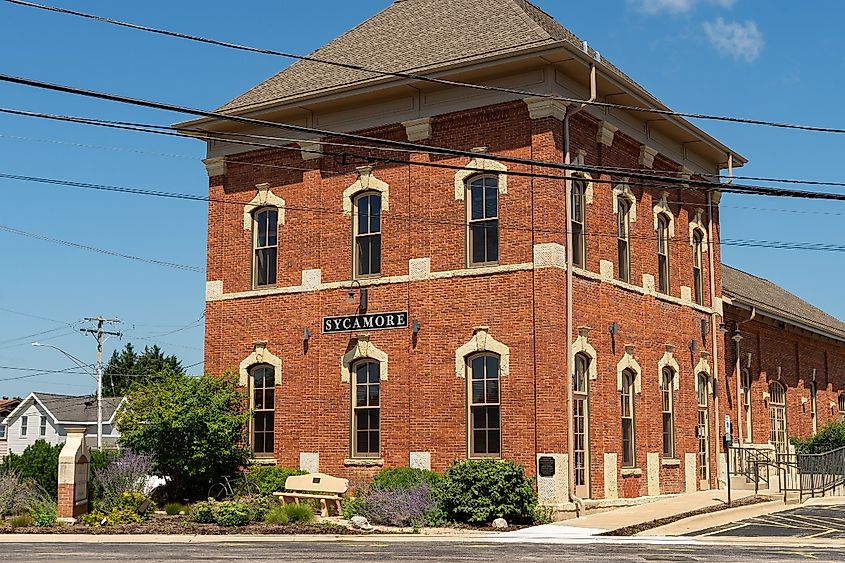 Exterior of the DeKalb County Community Foundation building in downtown Sycamore, Illinois, USA.