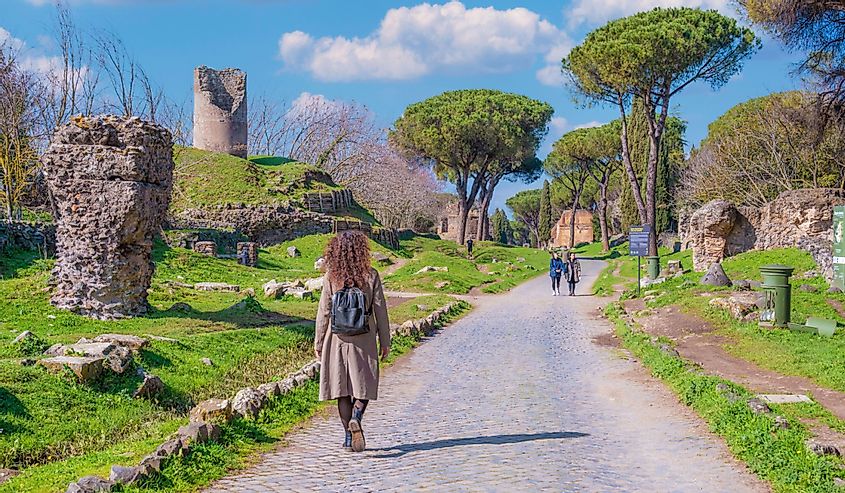The archeological ruins in the Appian Way of Rome (in italian: "via Appia Antica"), the most important Roman roads of the ancient empire, named "regina viarum".