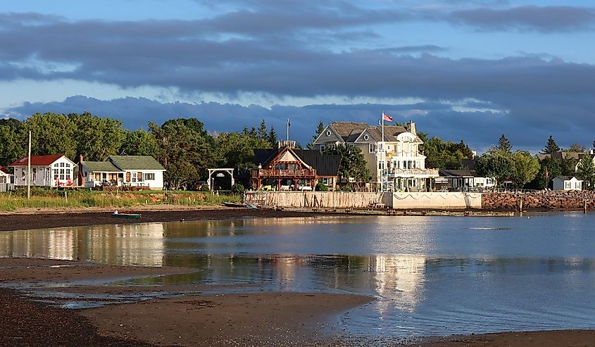 Homes along the water in Shediac, New Brunswick.